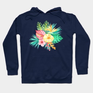 Tropical Flowers Floral Bouquet Yellow Pink Hoodie